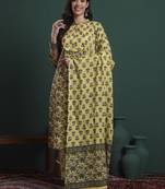 yellow cotton floral print sequins work kurta pants dupatta set