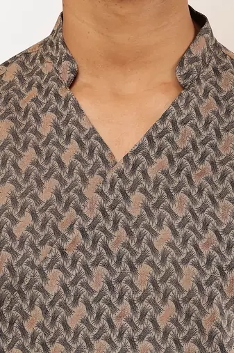 Men's grey viscose blend kurta with minimal print and modern fit