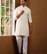 Men's off-white embroidered kurta with white pajama     wedding & festive ethnic wear set