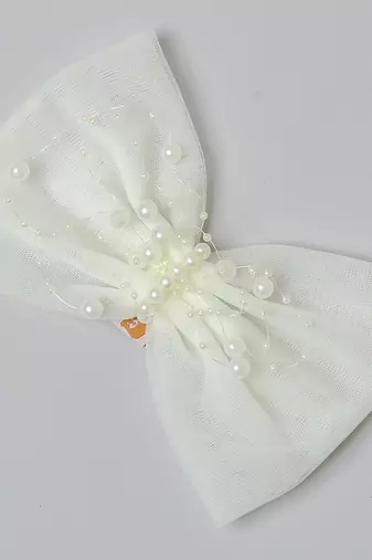 White plain net hair bow