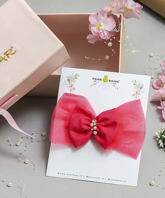 Pink plain net hair bow 1