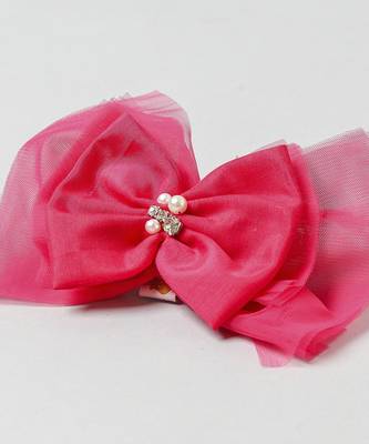 Pink plain net hair bow 3