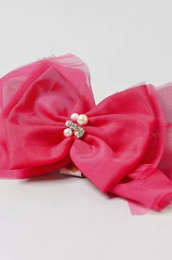 Pink plain net hair bow