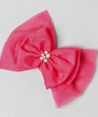 Pink plain net hair bow 4