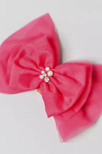 Pink plain net hair bow