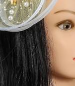 Yellow net pearl fascinator