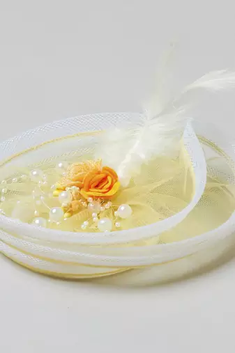 Yellow net pearl fascinator