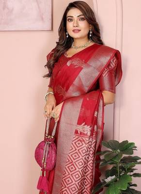 Pink Color Party Wear Organza Silk Saree 1
