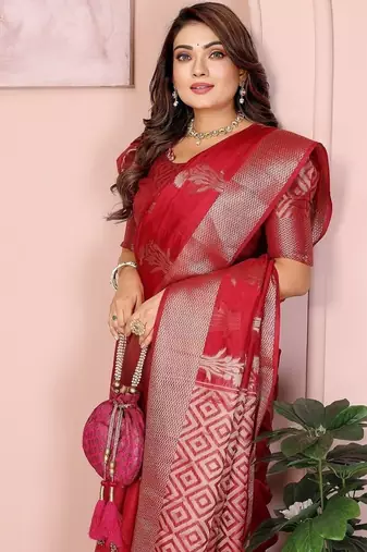 Pink Color Party Wear Organza Silk Saree