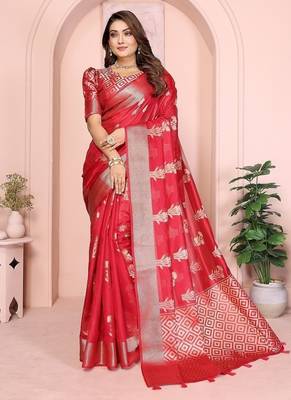 Pink Color Party Wear Organza Silk Saree 2