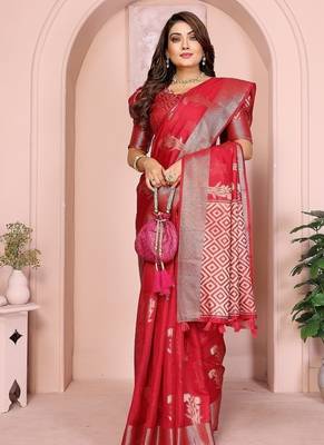 Pink Color Party Wear Organza Silk Saree 3