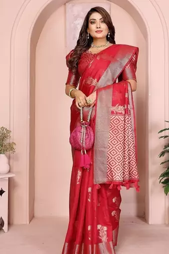 Pink Color Party Wear Organza Silk Saree