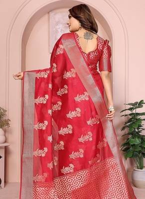 Pink Color Party Wear Organza Silk Saree 4