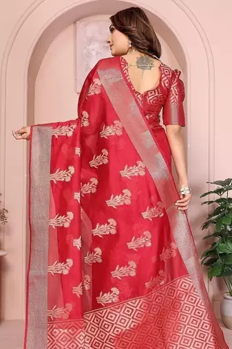 Pink Color Party Wear Organza Silk Saree