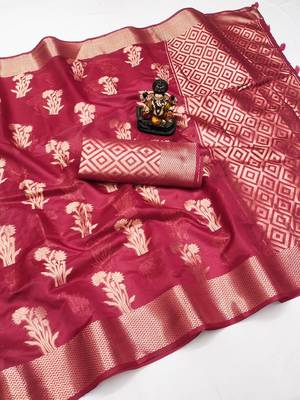 Pink Color Party Wear Organza Silk Saree 5