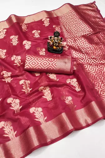 Pink Color Party Wear Organza Silk Saree
