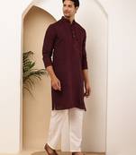 Elegant maroon kurta for men with white pyjama     festive & wedding outfit