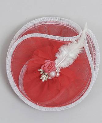 Red plain net fascinator 3