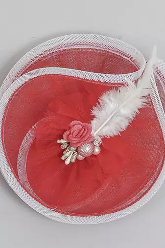 Red plain net fascinator
