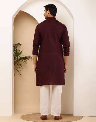Elegant maroon kurta for men with white pyjama     festive & wedding outfit 4