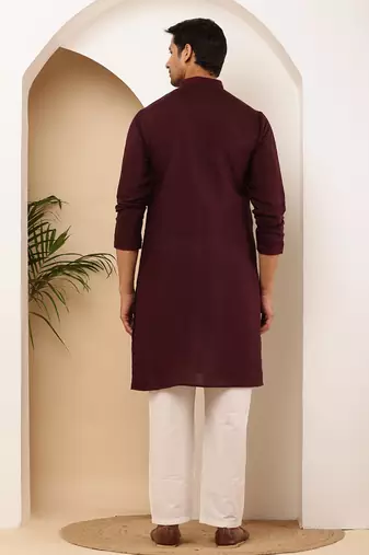 Elegant maroon kurta for men with white pyjama     festive & wedding outfit