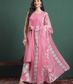 pink cotton aline sleeveless kurta palazzo dupatta set