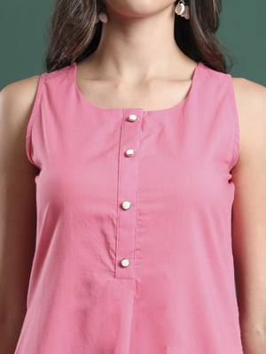 pink cotton aline sleeveless kurta palazzo dupatta set 4