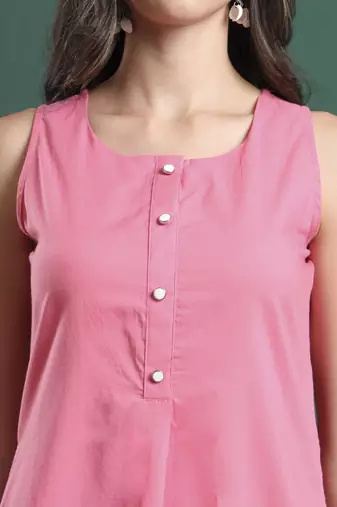 pink cotton aline sleeveless kurta palazzo dupatta set