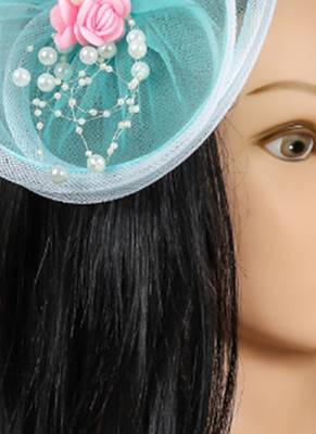 Blue net pearl fascinator 1