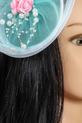 Blue net pearl fascinator