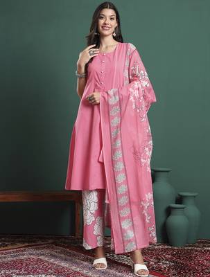pink cotton aline sleeveless kurta palazzo dupatta set 5
