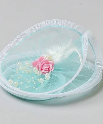 Blue net pearl fascinator 2