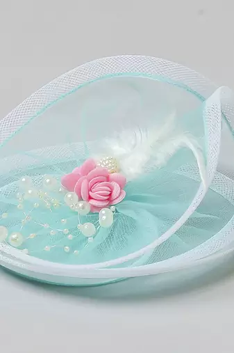 Blue net pearl fascinator