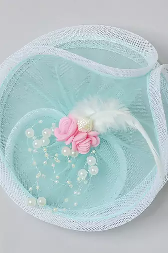 Blue net pearl fascinator