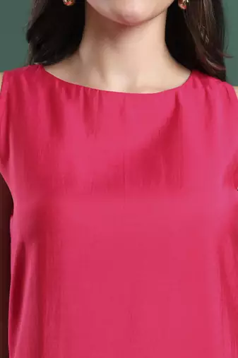 pink silk blend sleeveless kurta pants dupatta set