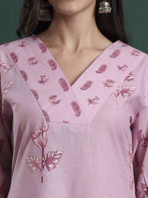 pink pure cotton floral,beads and stones kurta pants dupatta set 4