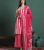 pink pure cotton striped kurta palazzo dupatta set