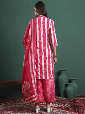 pink pure cotton striped kurta palazzo dupatta set 3