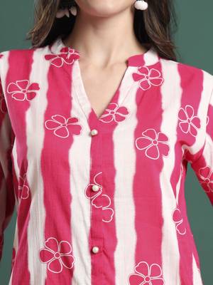 pink pure cotton striped kurta palazzo dupatta set 4