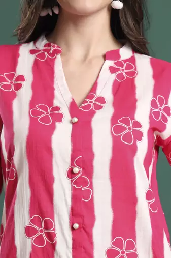pink pure cotton striped kurta palazzo dupatta set