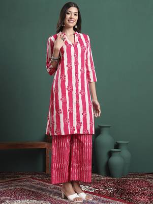 pink pure cotton striped kurta palazzo dupatta set 5