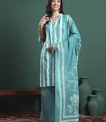 blue pure cotton striped kurta palazzo dupatta set