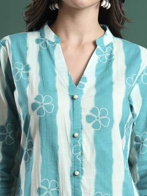 blue pure cotton striped kurta palazzo dupatta set 4