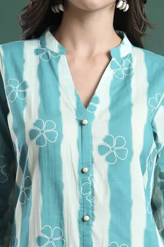 blue pure cotton striped kurta palazzo dupatta set
