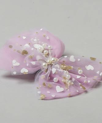 Purple net pearl hair bow 2