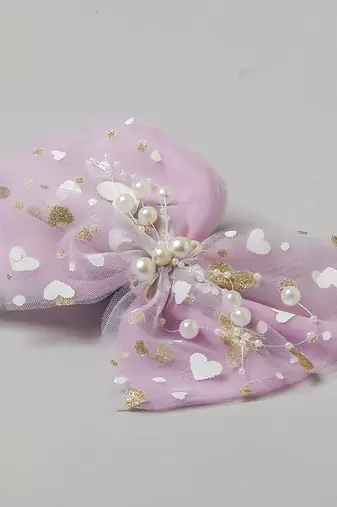 Purple net pearl hair bow