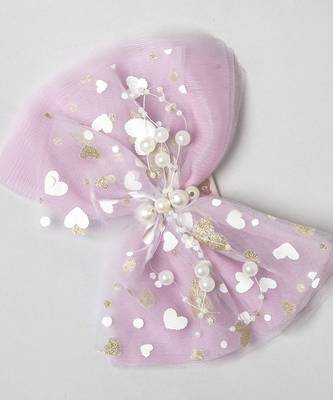 Purple net pearl hair bow 3