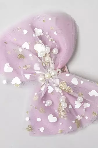 Purple net pearl hair bow