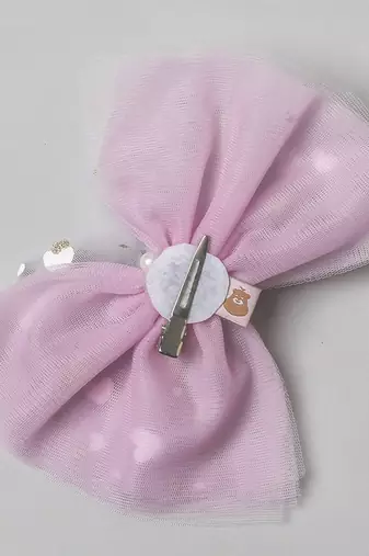 Purple net pearl hair bow