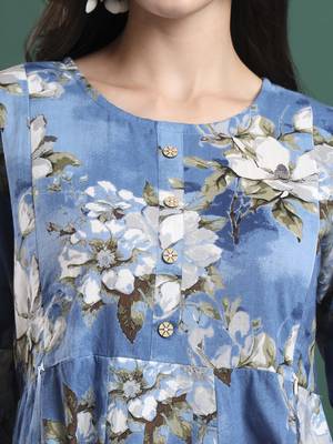 blue floral print a-line maternity kurta trouser dupatta set 4